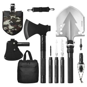 VEVOR Survival Shovel Survival Axe, 16-in-1 Camping Folding Shovels with Hatchet, Stainless Steel Tactical Shovel Hatchet Combo, Multifunctional Emer