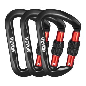 VEVOR Climbing Carabiner Clips, 3 PCS Heavy Duty Caribiner, Professional 30 KN / 6744 lbs Spindle Strength, Large D-Shaped for Hiking,Rappelling,Resc