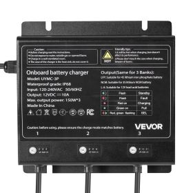 VEVOR Marine Battery Charger, 3-Bank, 10A 12V Onboard Boat Charger, IP68 Waterproof Smart On-Board Battery Charger, for Lithium-Ion (LiFePO4), NCM, L