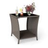 PPL Outdoor Side Tables for Patio - Tempered Glass Top Small Patio Wicker Table with Storage Shelf for Balcony & Porch, Durable PE Rattan & Iron Fram