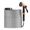 VEVOR Metal Garden Hose 200 ft, Rust Proof Stainless Steel Water Hose, Heavy Duty Backyard Hose with 10 Function Nozzle, No-Kink & Flexible Water Pip