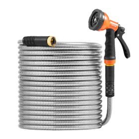 VEVOR Metal Garden Hose 200 ft, Rust Proof Stainless Steel Water Hose, Heavy Duty Backyard Hose with 10 Function Nozzle, No-Kink & Flexible Water Pip