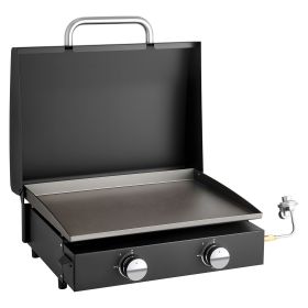 VEVOR Gas Griddle, 2 Burner Tabletop Griddle, 22 inch Portable Griddles Propane with Lid, Oil Drain Hole & Oil Collection Tray, 2 x 11000BTU Camping