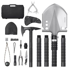 VEVOR Survival Shovel Survival Axe, 28-in-1 Camping Folding Shovels with Hatchet, Stainless Steel Tactical Shovel Hatchet Combo, Multifunctional Emer