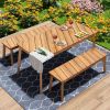 3 Pieces Acacia Wood Table Bench Dining Set For Outdoor & Indoor Furniture With 2 Benches, Picnic Beer Table for Patio, Porch, Garden, Poolside, Natu