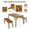 3 Pieces Acacia Wood Table Bench Dining Set For Outdoor & Indoor Furniture With 2 Benches, Picnic Beer Table for Patio, Porch, Garden, Poolside, Natu