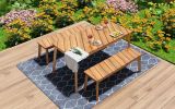 3 Pieces Acacia Wood Table Bench Dining Set For Outdoor & Indoor Furniture With 2 Benches, Picnic Beer Table for Patio, Porch, Garden, Poolside, Natu